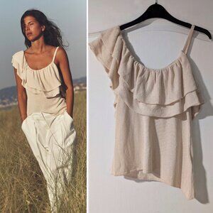NEW Zara | Asymmetrical Ruffle Knit Top in Ecru